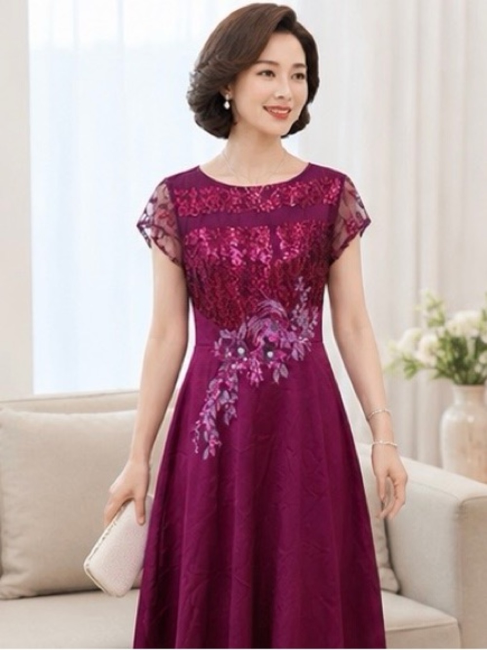 Rose Red Embroidered Dress (Size M)
